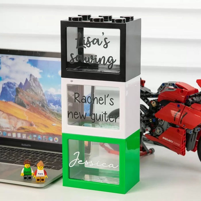 Sparebøsse Med Personlig Navn Lego Hvit