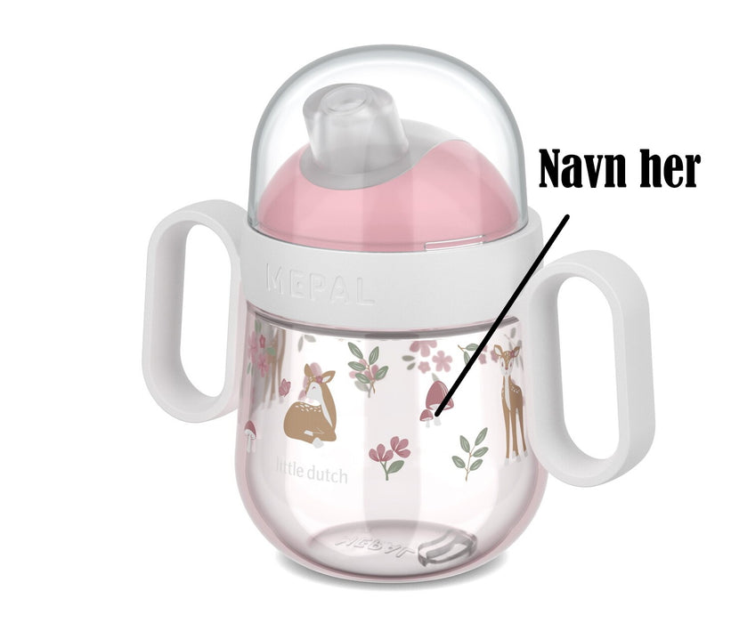 MEPAL Drikkeflaske Med Navn, fra 6 mnd Non Drip, Little Dutch Rosa