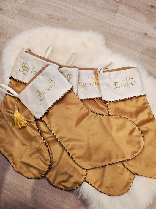 Julestrømpe Med Valfri Navn, Gull Fløyel