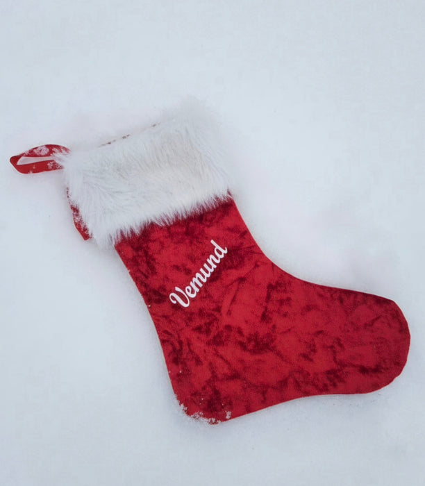 Stor Julestrømpe Med Valfritt Navn, Pelskant