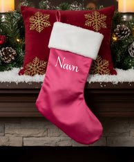 Julestrømpe Med Valfri Navn, Fløyel Cerise