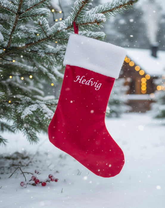 Julestrømpe Med Valfri Navn, Fløyel Cerise