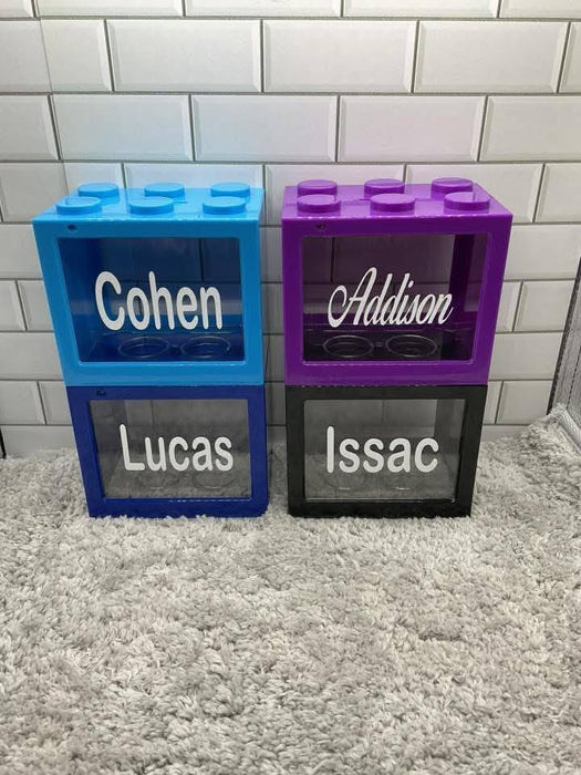 Sparebøsse Med Personlig Navn Lego Blå