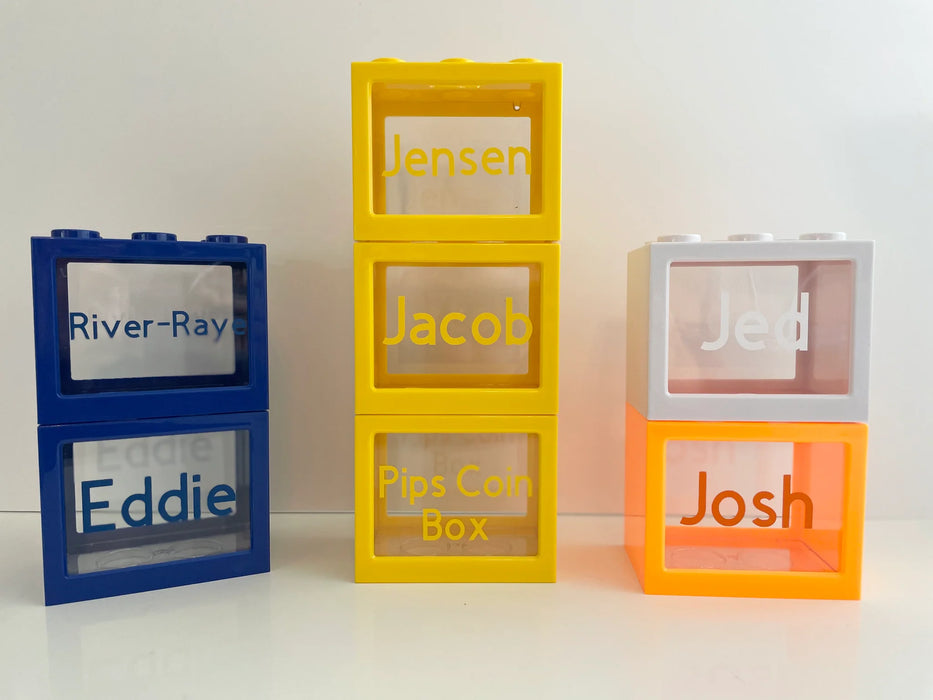 Sparebøsse Med Personlig Navn Lego Blå