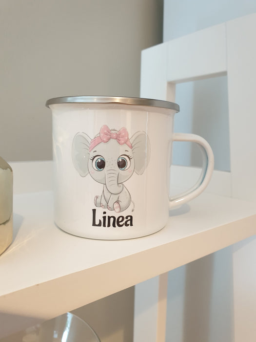 Personlig Emaljekopp med navn Rosa elefant
