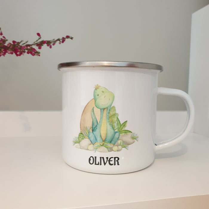 Personlig Emaljekopp med navn - Dino