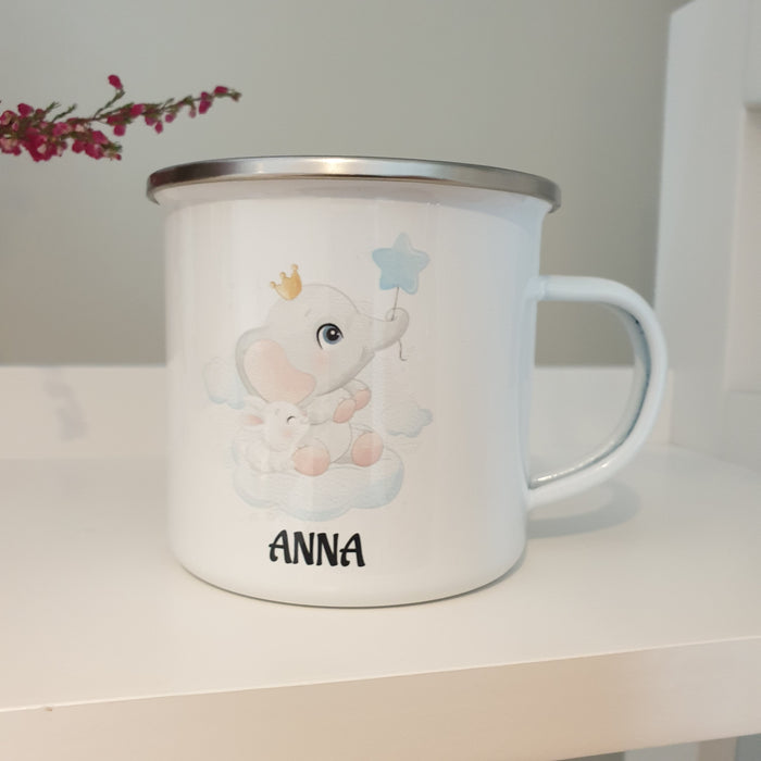 Personlig Emaljekopp med navn Elefant Blå