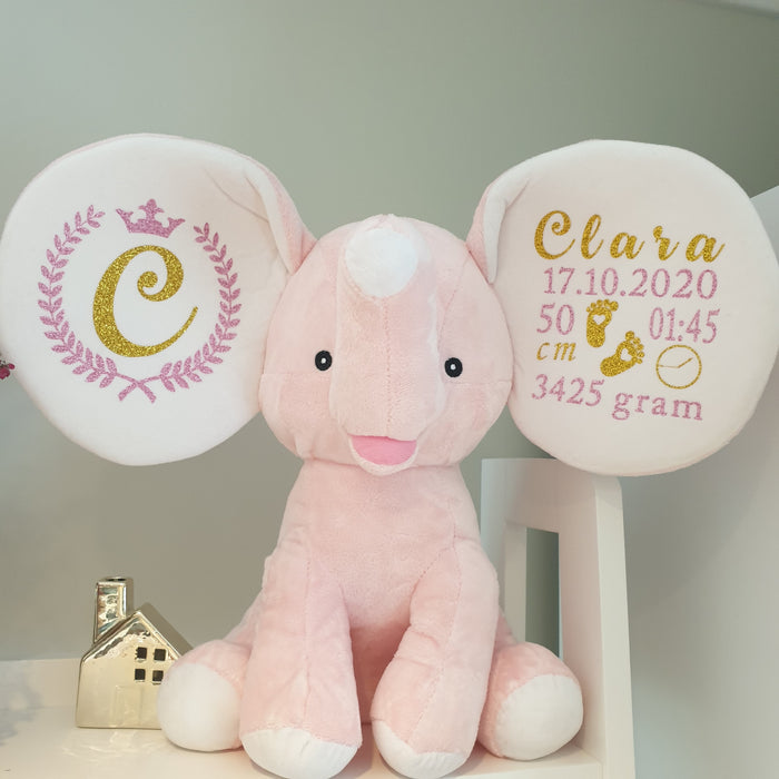 Bamse  med navn elefant rosa dåpsgave