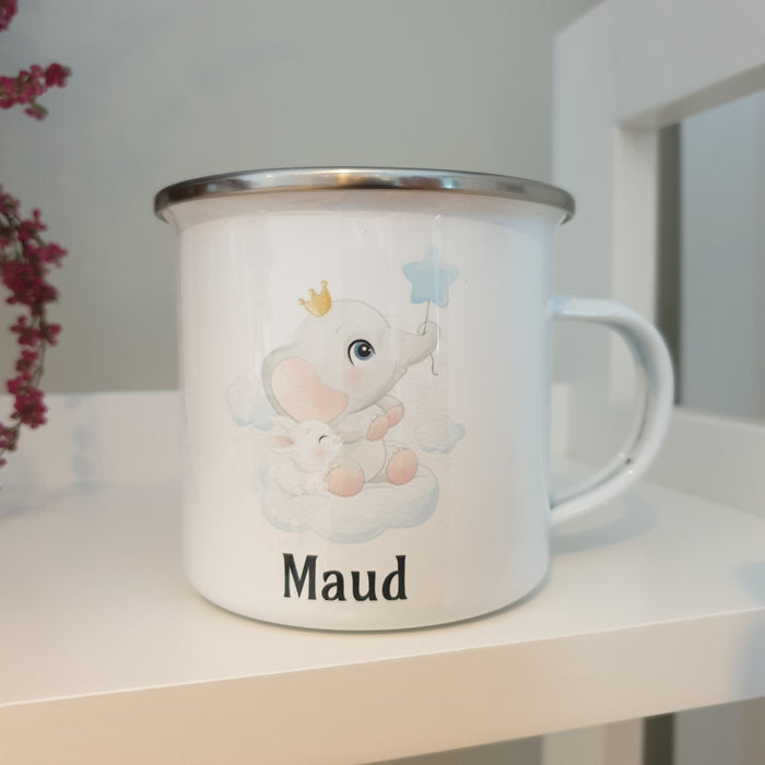 Personlig Emaljekopp med navn Elefant Blå