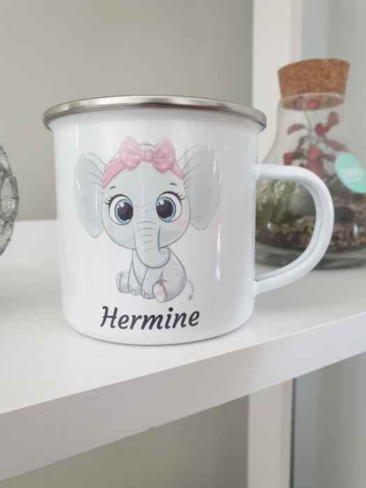 Personlig Emaljekopp med navn Rosa elefant