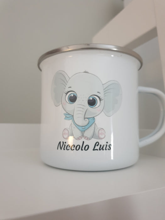 Personlig Emaljekopp med navn Blå elefant