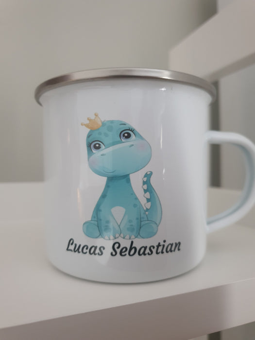 Personlig Emaljekopp med navn Dino Blå