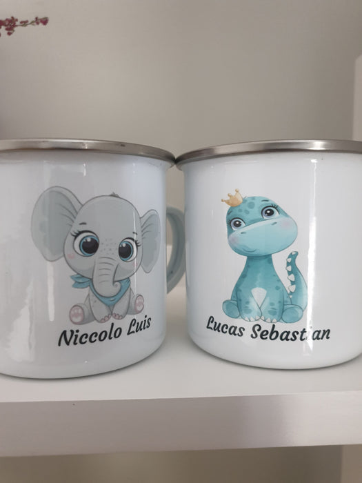 Personlig Emaljekopp med navn Blå elefant