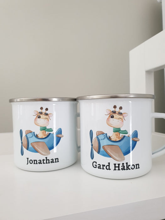 Personlig Emaljekopp med navn Sjiraff