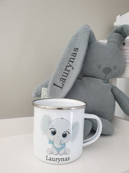 Personlig Emaljekopp med navn Blå elefant