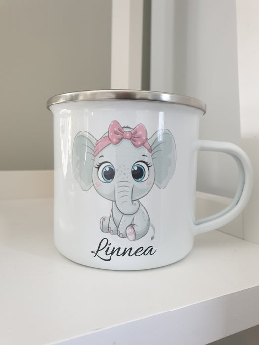 Personlig Emaljekopp med navn Rosa elefant