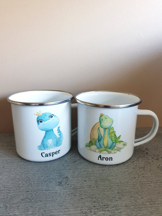 Personlig Emaljekopp med navn - Dino