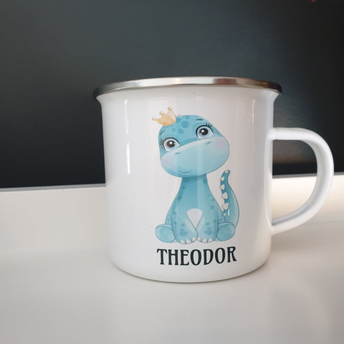 Personlig Emaljekopp med navn Dino Blå