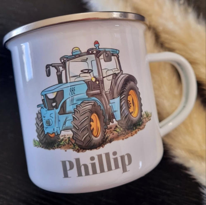 Personlig Emaljekopp med navn Traktor