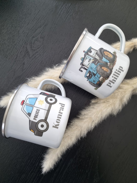 Personlig Emaljekopp med navn Traktor