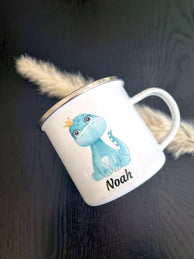 Personlig Emaljekopp med navn Dino Blå