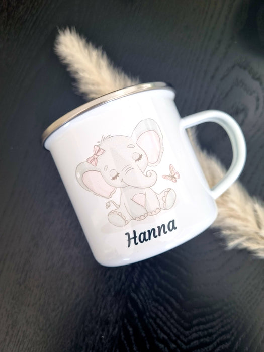 Personlig Emaljekopp med navn Rosa elefant