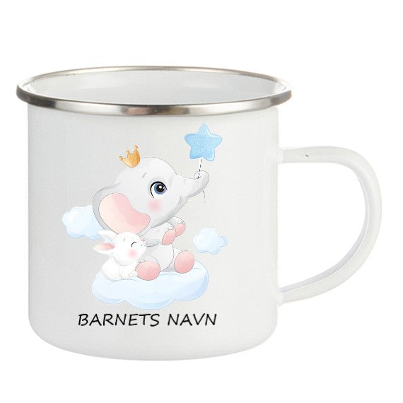Personlig Emaljekopp med navn Elefant Blå