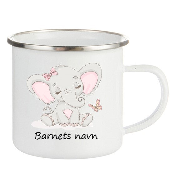 Personlig Emaljekopp med navn Rosa elefant